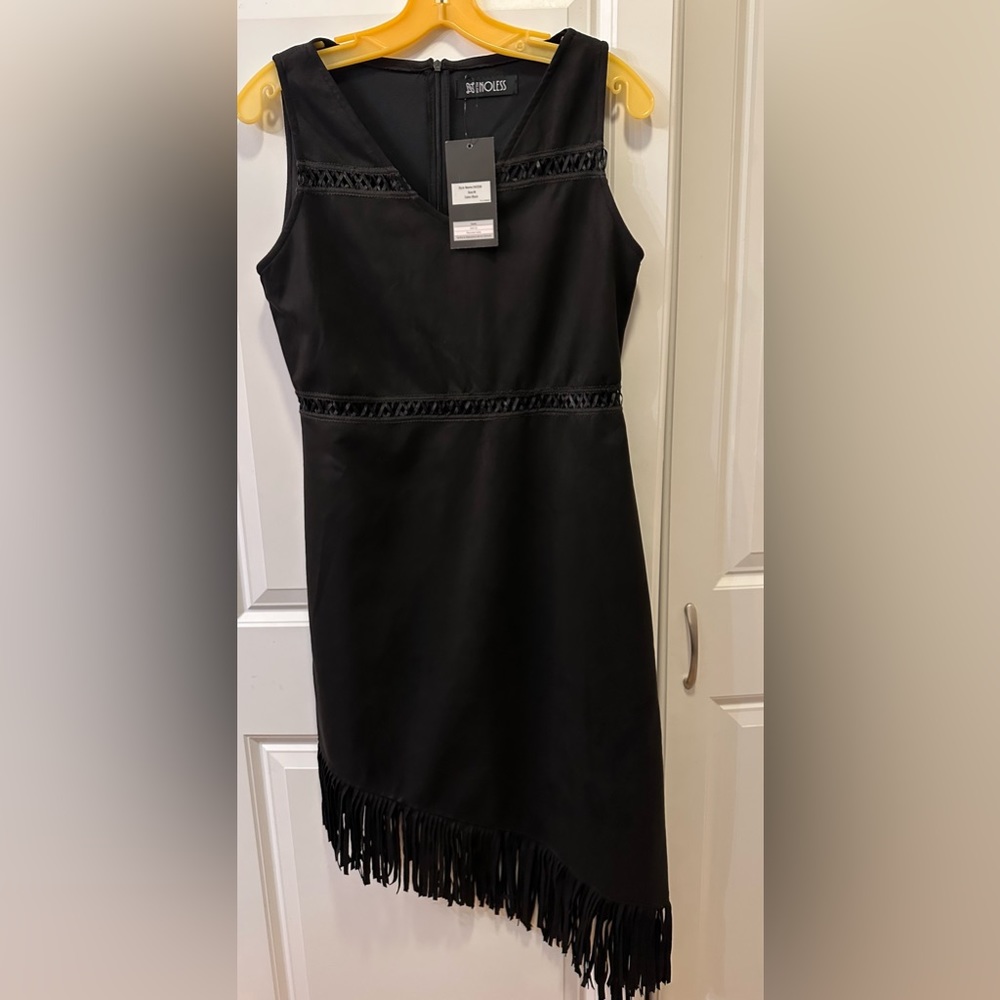 New with tags Chic Black faux suede Fringe Dress